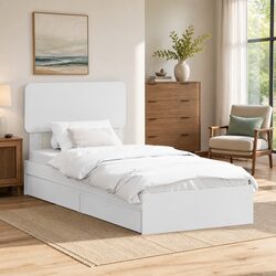 Storage Bed Frame 90 x 190 cm in White Engineered Wood