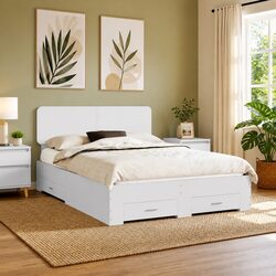 Engineered Wood White Bed Frame with Drawers 150 x 200 cm