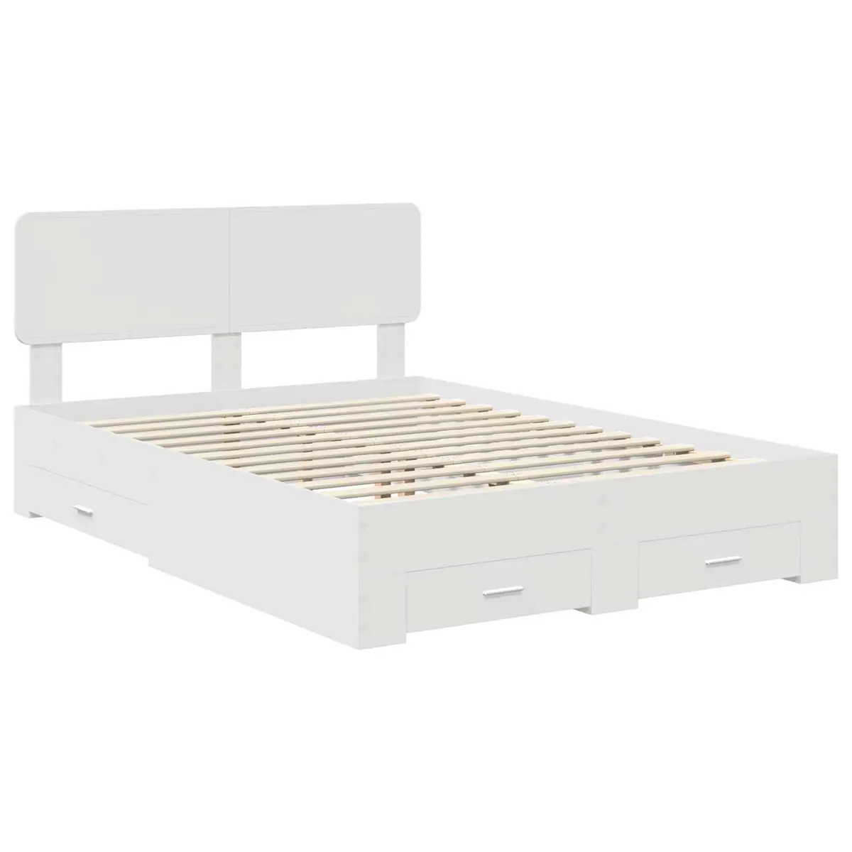 Bed Frame White Engineered Wood 150x200cm with Headboard and Storage Drawers