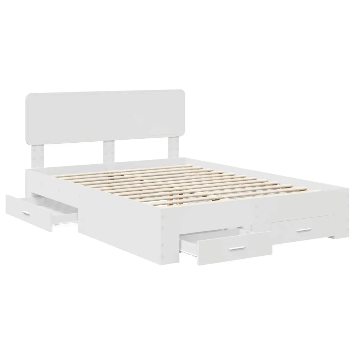 Bed Frame White Engineered Wood 150x200cm with Headboard and Storage Drawers
