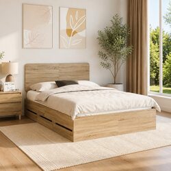 150 x 200 cm Bed Frame with Drawer in Sonoma Oak