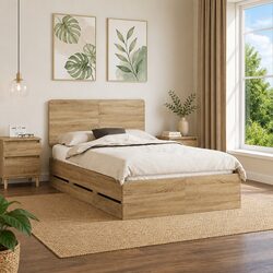 Engineered Wood Bed Frame with Drawer Storage, 135 x 190 cm