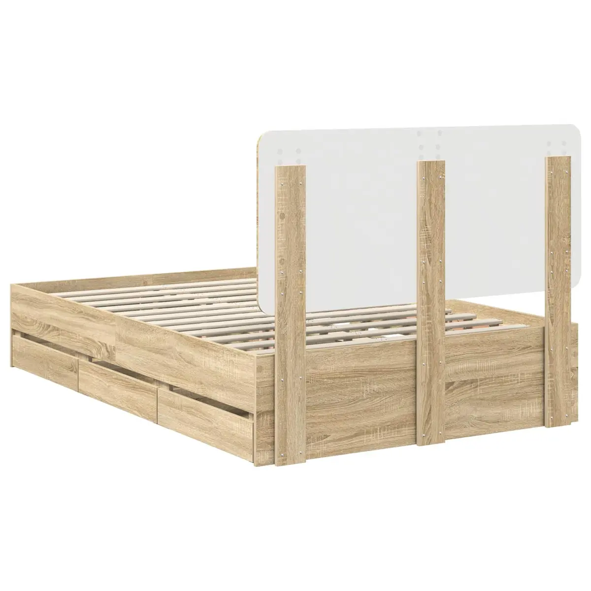 Bed Frame Engineered Wood with Storage Drawers 135 x 190 cm Sonoma Oak