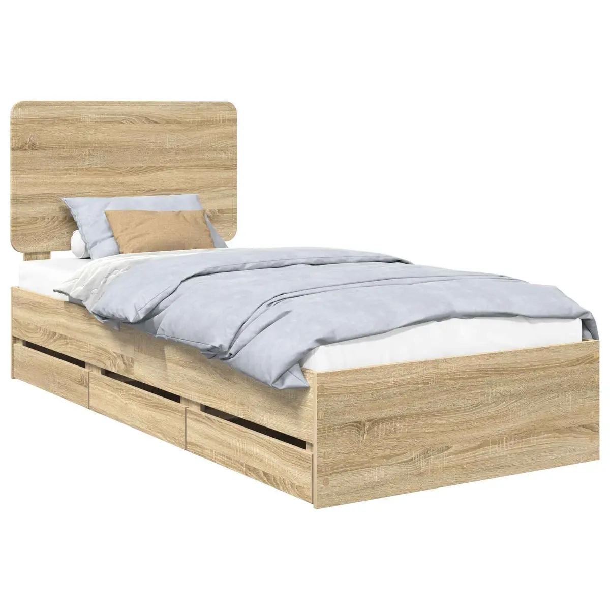Bed Frame with Drawer Storage Engineered Wood Brown Contemporary Bedroom