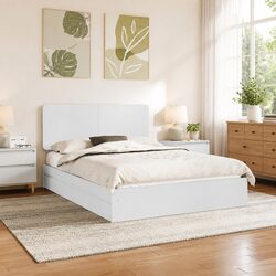 Sleek White Storage Bed with Headboard 150 x 200 cm