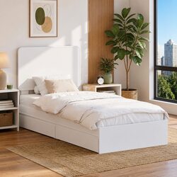 Sleek White Bed Frame with Headboard 90 x 190 cm