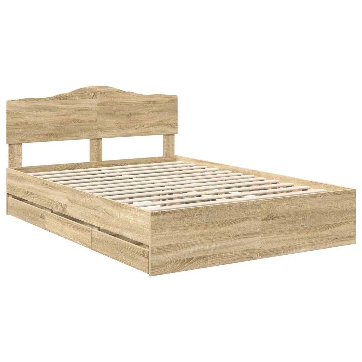 Storage Drawer Bed Frame Engineered Wood 150 x 200 cm Sonoma Oak Modern Bedroom