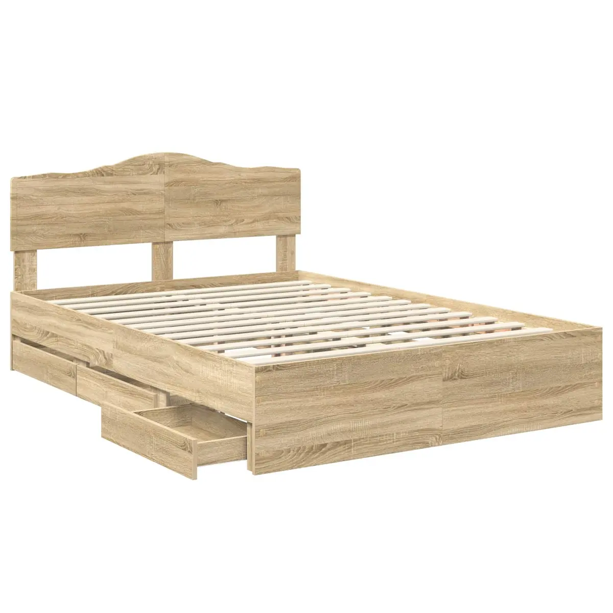 Storage Drawer Bed Frame Engineered Wood 150 x 200 cm Sonoma Oak Modern Bedroom