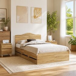 Engineered Wood Bed Frame with Storage Drawer 135 x 190 cm