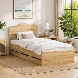 Engineered Wood Bed Frame with Drawer Sonoma Oak 90 x 190 cm