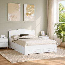 White Bed Frame with Headboard and Storage Drawers 150 x 200 cm