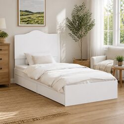 Storage Bed with Headboard in White, 90 x 190 cm