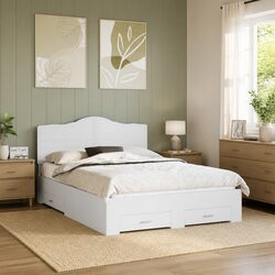 Storage Bed Frame with Headboard in White, 150 x 200 cm