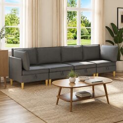 4-Piece Grey Fabric Modular Sofa Set with Storage Options