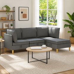 Modular Sectional Sofa Set 4 Pieces Grey Fabric
