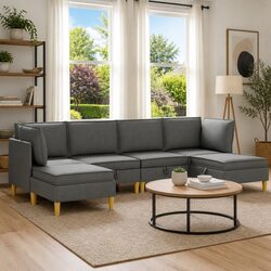 6-Piece Modular Sofa Set in Grey with Storage Features