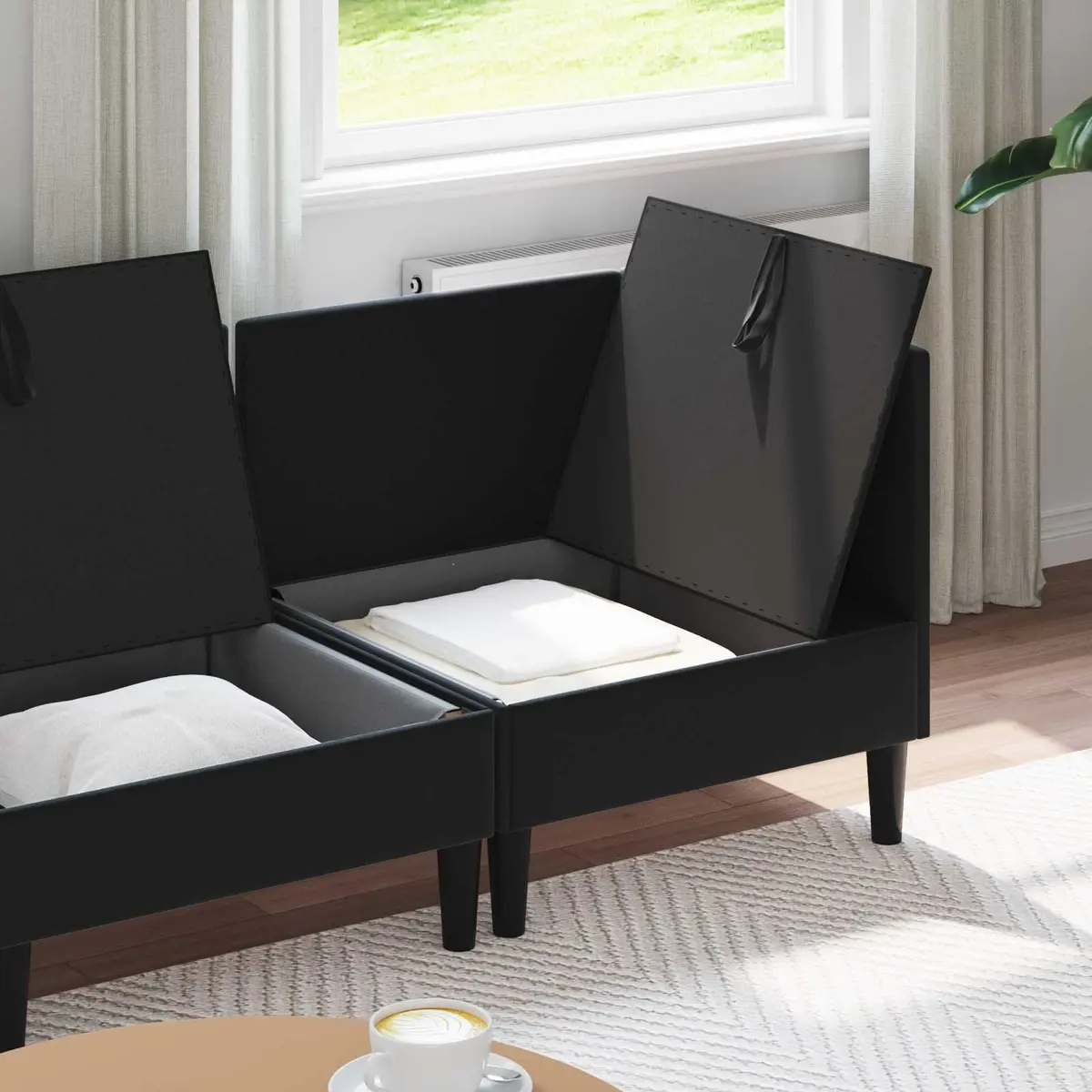 Living Room Furniture Set Cushioned Seating 3 Piece Black Velvet