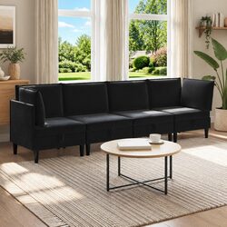 4-Piece Modern Living Room Set Black Velvet