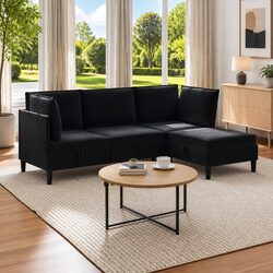 Functional 4 Piece Black Velvet Sofa Set