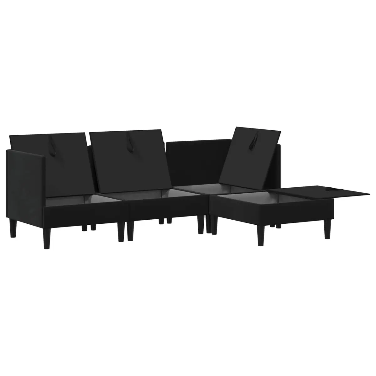 Living Room Furniture Set Cushioned Storage 4 Piece Black Velvet