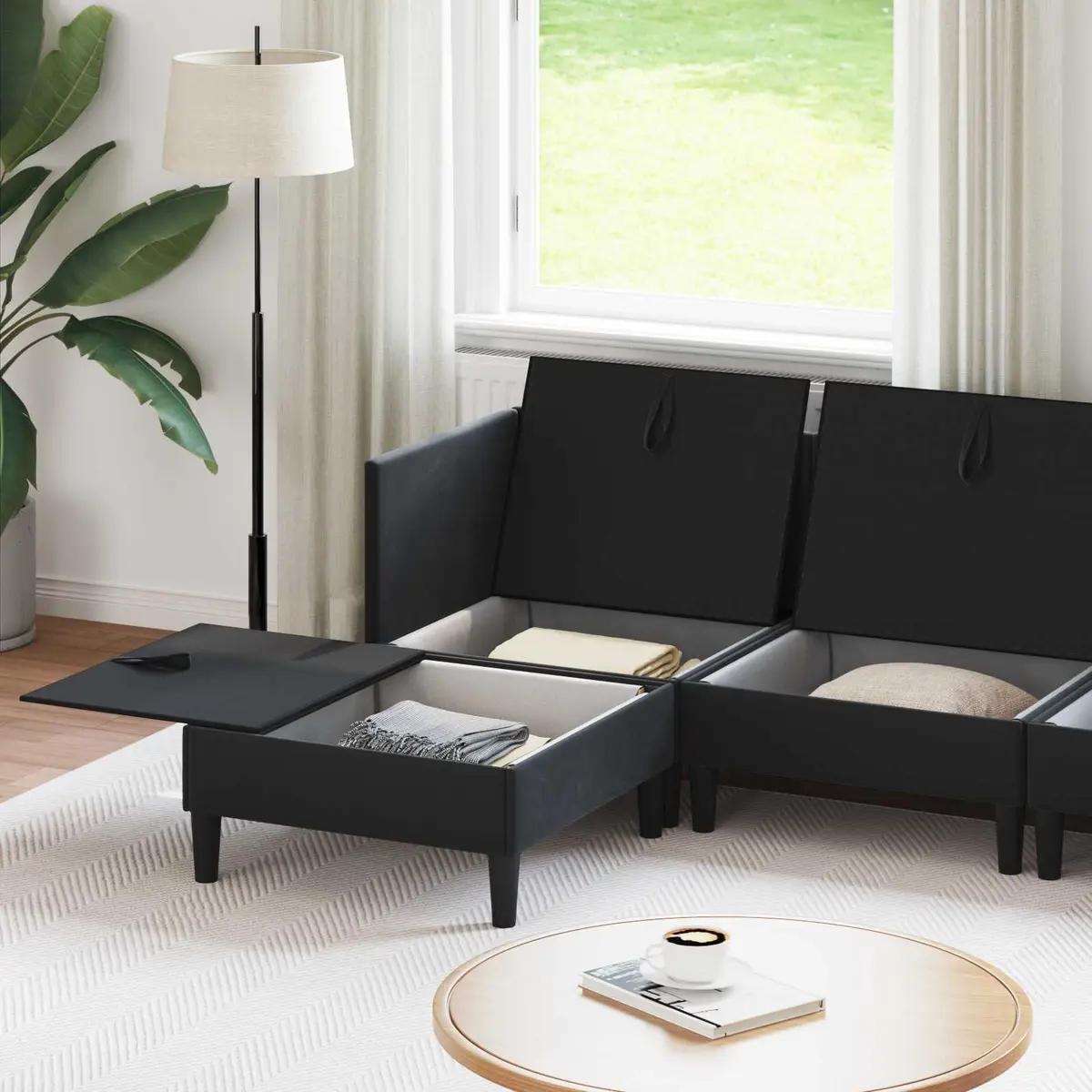 Modern Living Room Furniture Set 5 Piece Velvet Sofa with Storage Cushioned