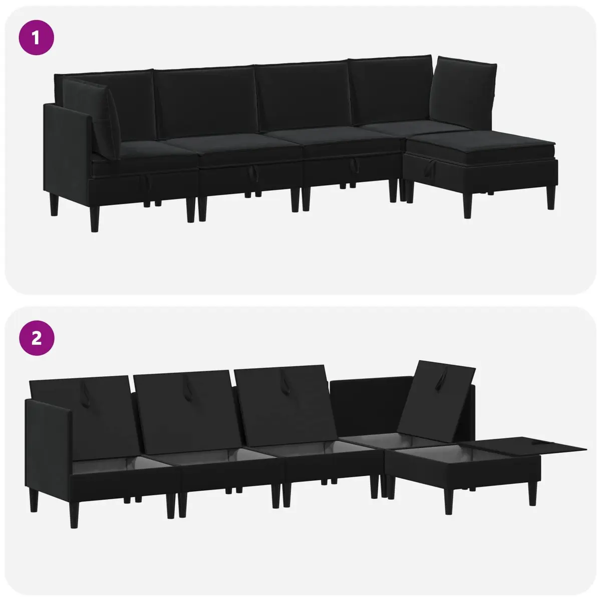 Modern Living Room Furniture Set 5 Piece Velvet Sofa with Storage Cushioned