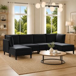 Black Velvet 6-Piece Furniture Set with Storage