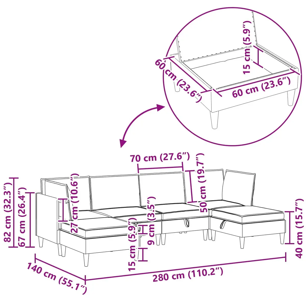 6PieceCushionedStorageSofaSetModernBlackVelvetLivingRoomFurniture
