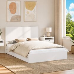 Modern White Bed Frame with Headboard and Storage 150 x 200 cm