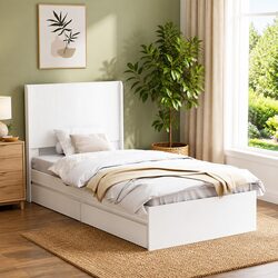 Storage Bed Frame with Integrated Headboard White 90 x 190 cm