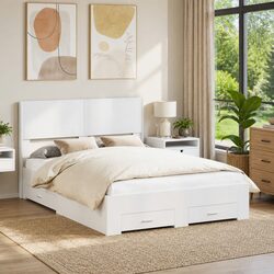 White Bed Frame 150x200cm with Under-Bed Storage