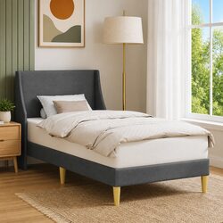 Fabric Headboard Bed Frame 90 x 190 cm in Dark Grey