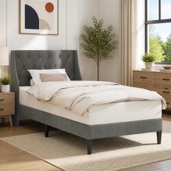 Bed Frame with Slatted Base and Velvet Headboard 90 x 190 cm