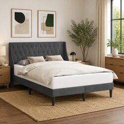 Contemporary Bed Frame with Velvet Headboard