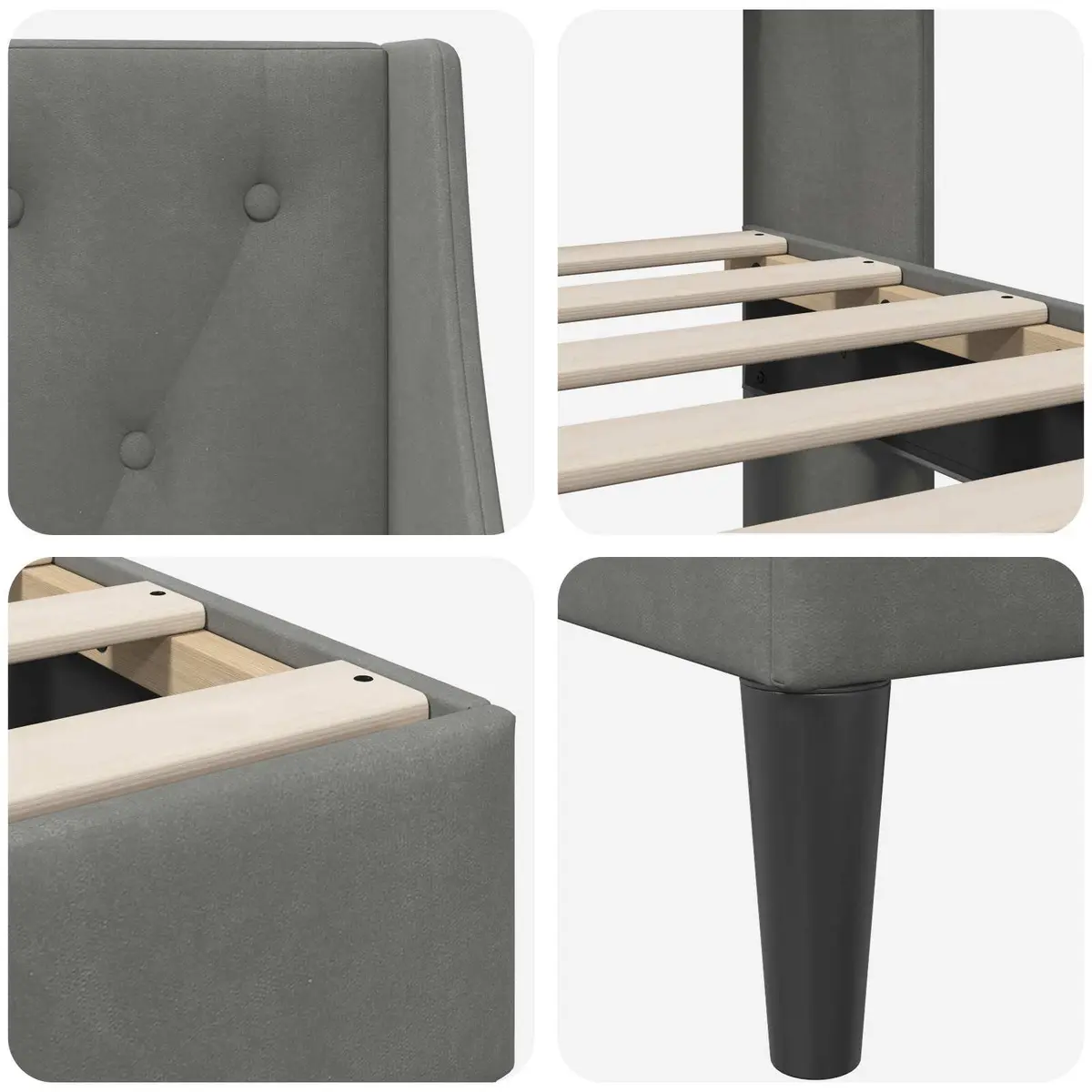 Bed Frame Modern Comfort Dark Grey Velvet Headboard