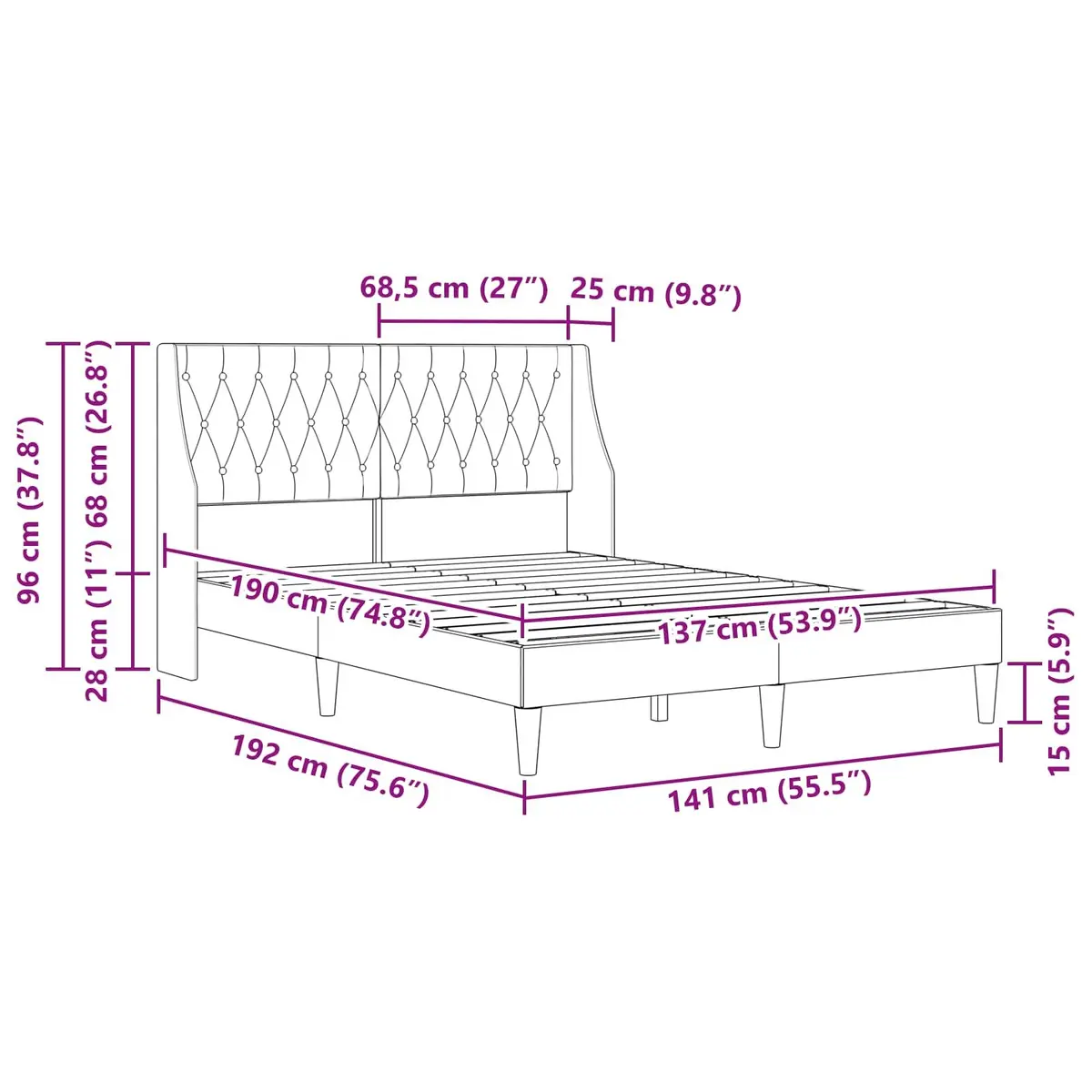 Bed Frame Modern Comfort Dark Grey Velvet Headboard