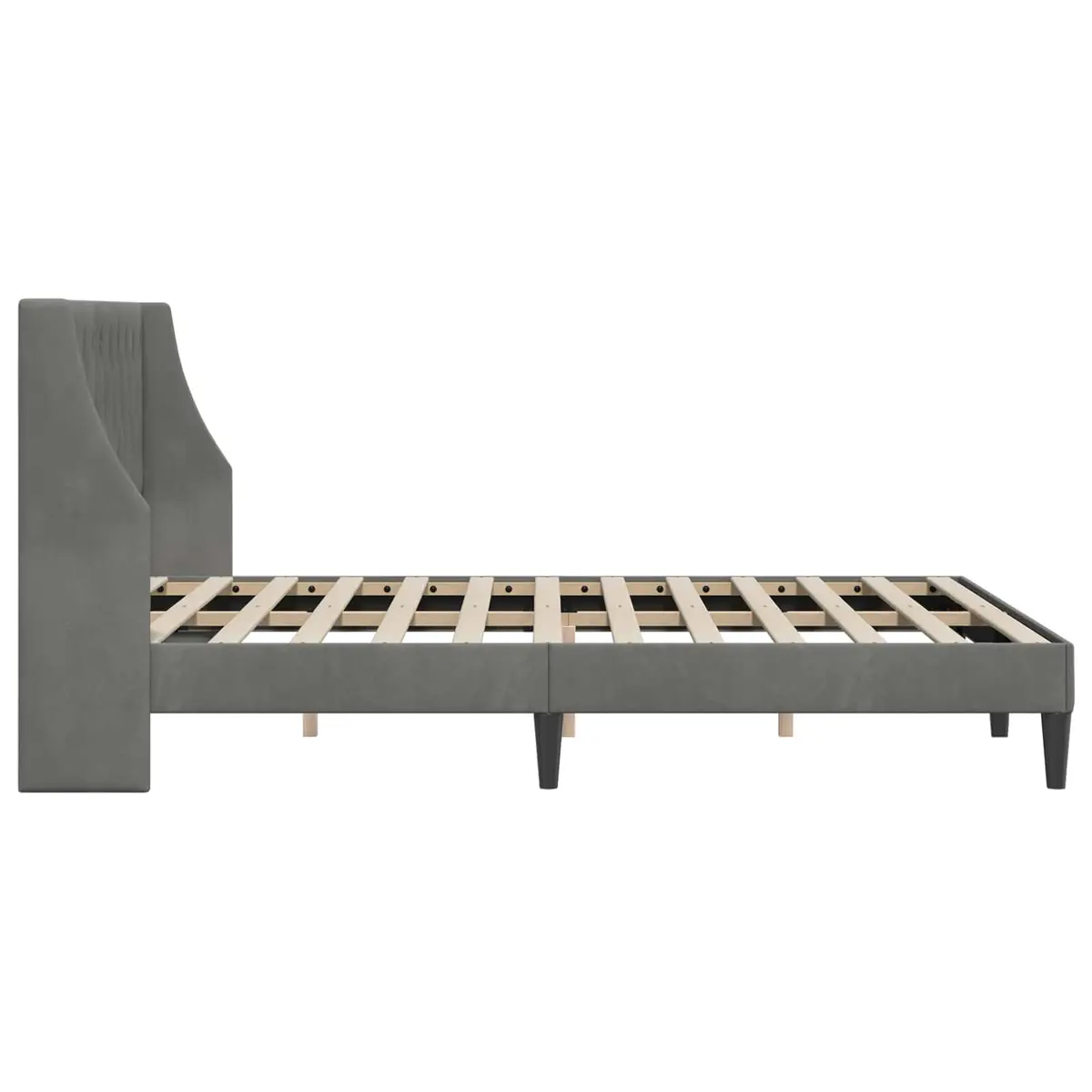 Bed Frame with Velvet Headboard Modern Bedroom Furniture Dark Grey Upholstered