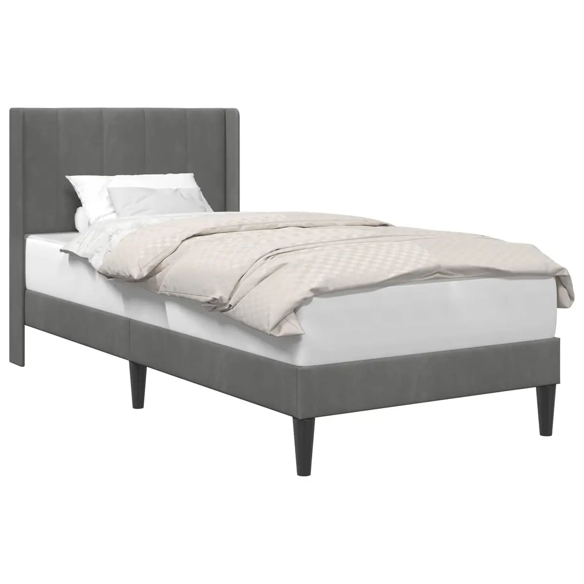 Bed Frame with Dark Grey Velvet Headboard Modern 90 x 190 cm