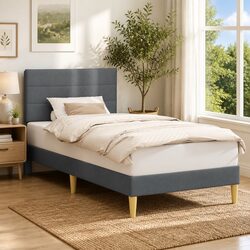 Dark Grey Bed Frame with Upholstered Headboard 90 x 190 cm