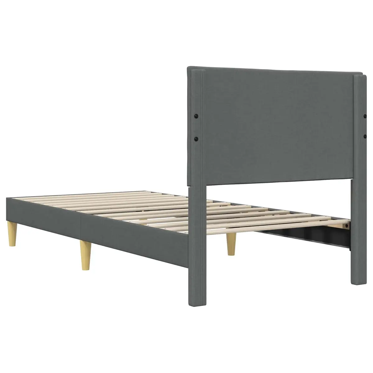 Upholstered Bed Frame with Dark Grey Fabric Headboard for Indoor Use 90 x 190 cm with Plywood Construction and Slatted Base