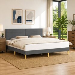 Plywood Bed Frame with Fabric Headboard 180 x 200 cm