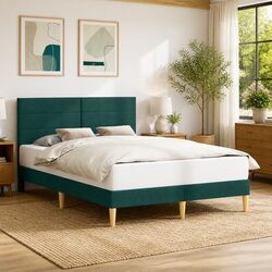 Modern Bed Frame with Fabric Headboard in Dark Grey