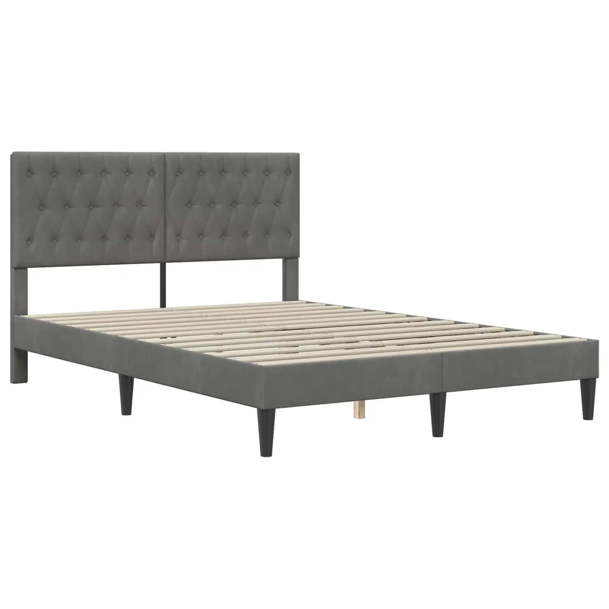 Bed Frame with Dark Grey Velvet Headboard Plywood Frame Tapered Legs
