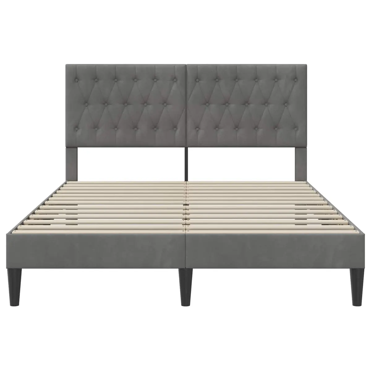 Bed Frame with Dark Grey Velvet Headboard Plywood Frame Tapered Legs