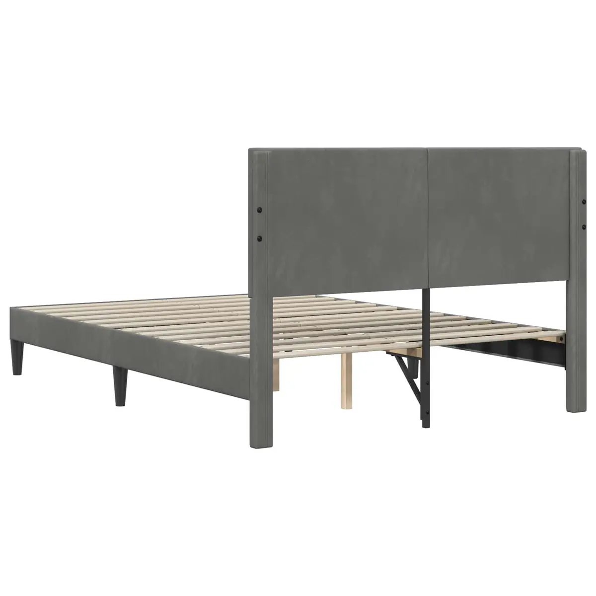 Bed Frame with Dark Grey Velvet Headboard Plywood Frame Tapered Legs