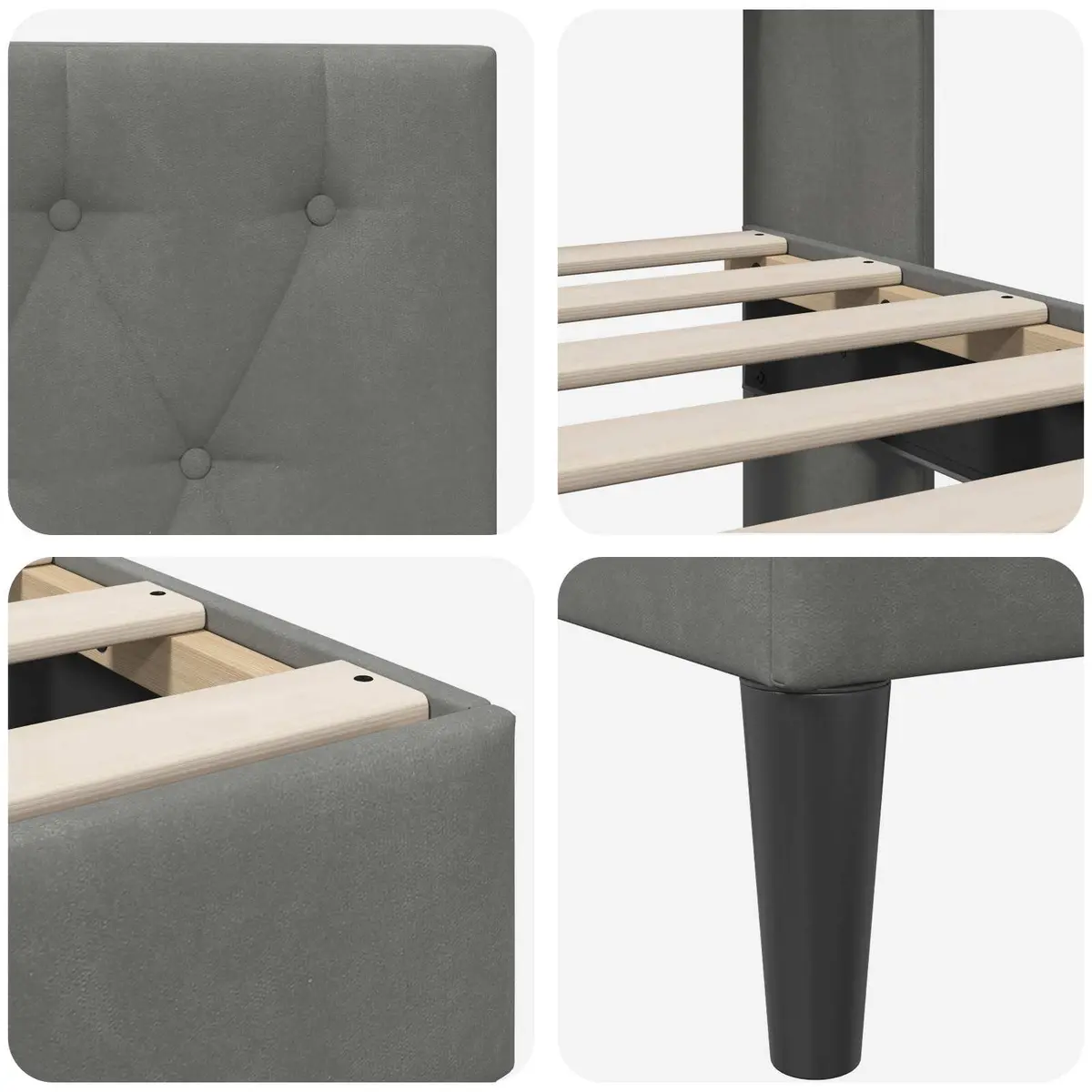 Bed Frame Modern Dark Grey Velvet Headboard Plywood Tapered Legs