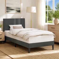 Sleek Dark Grey Bed Frame with Headboard 90 x 190 cm
