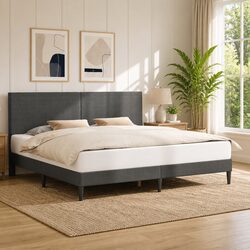 Modern Bed Frame with Headboard in Dark Grey 180 x 200 cm