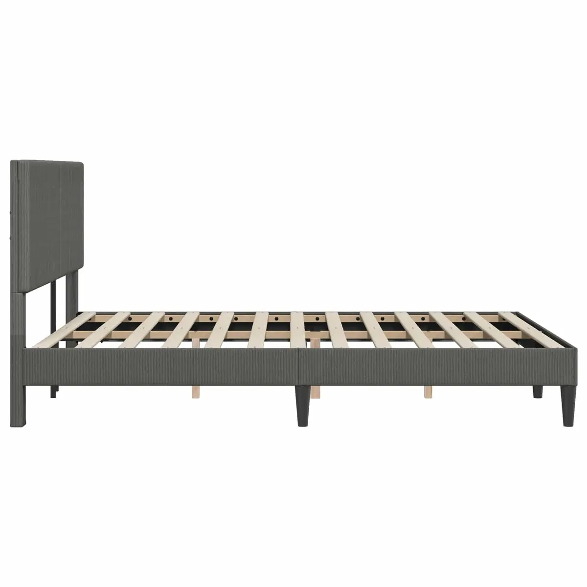 Bed Frame with Headboard Corduroy Upholstered Dark Grey 153 x 203 cm