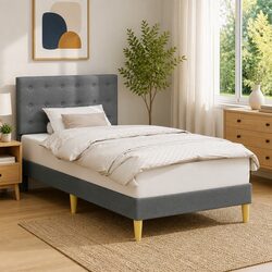 Bed Frame with Fabric Headboard 90 x 190 cm Dark Grey